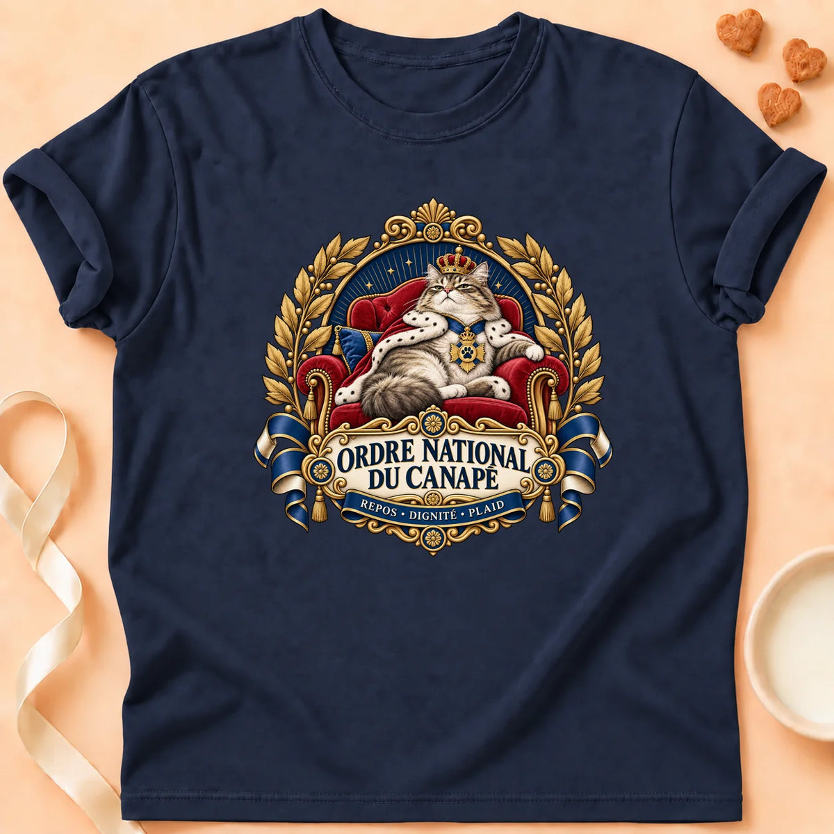 T-shirt chat Patoume – T-shirt Ordre du canapé – Bleu marine