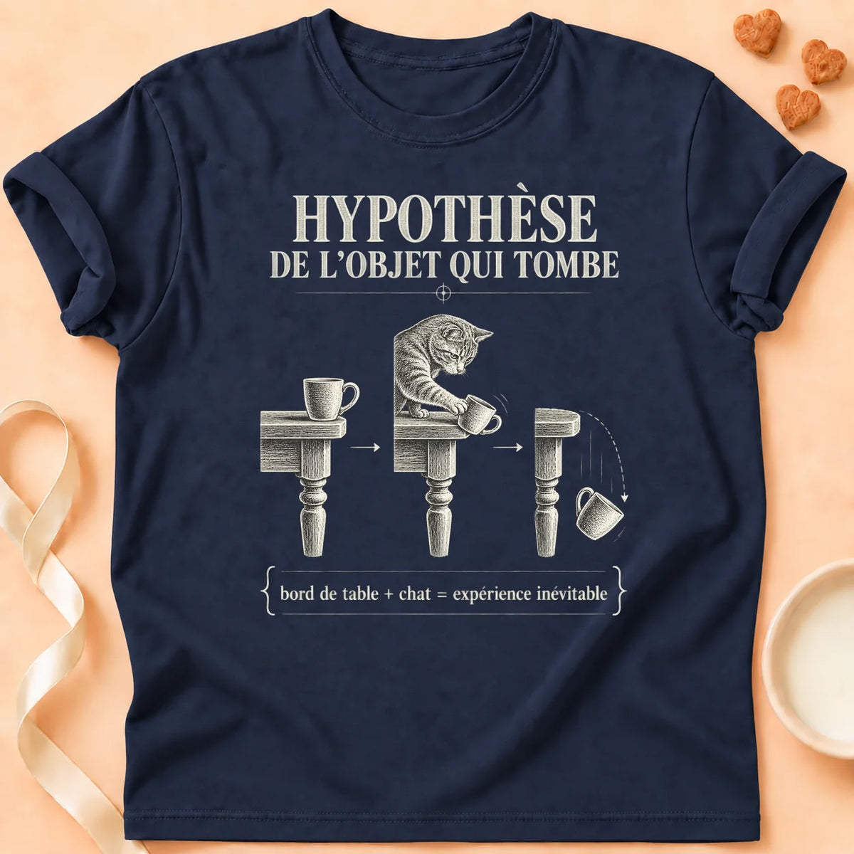 T-shirt chat Patoume – T-shirt Hypothèse de l’objet – Bleu marine