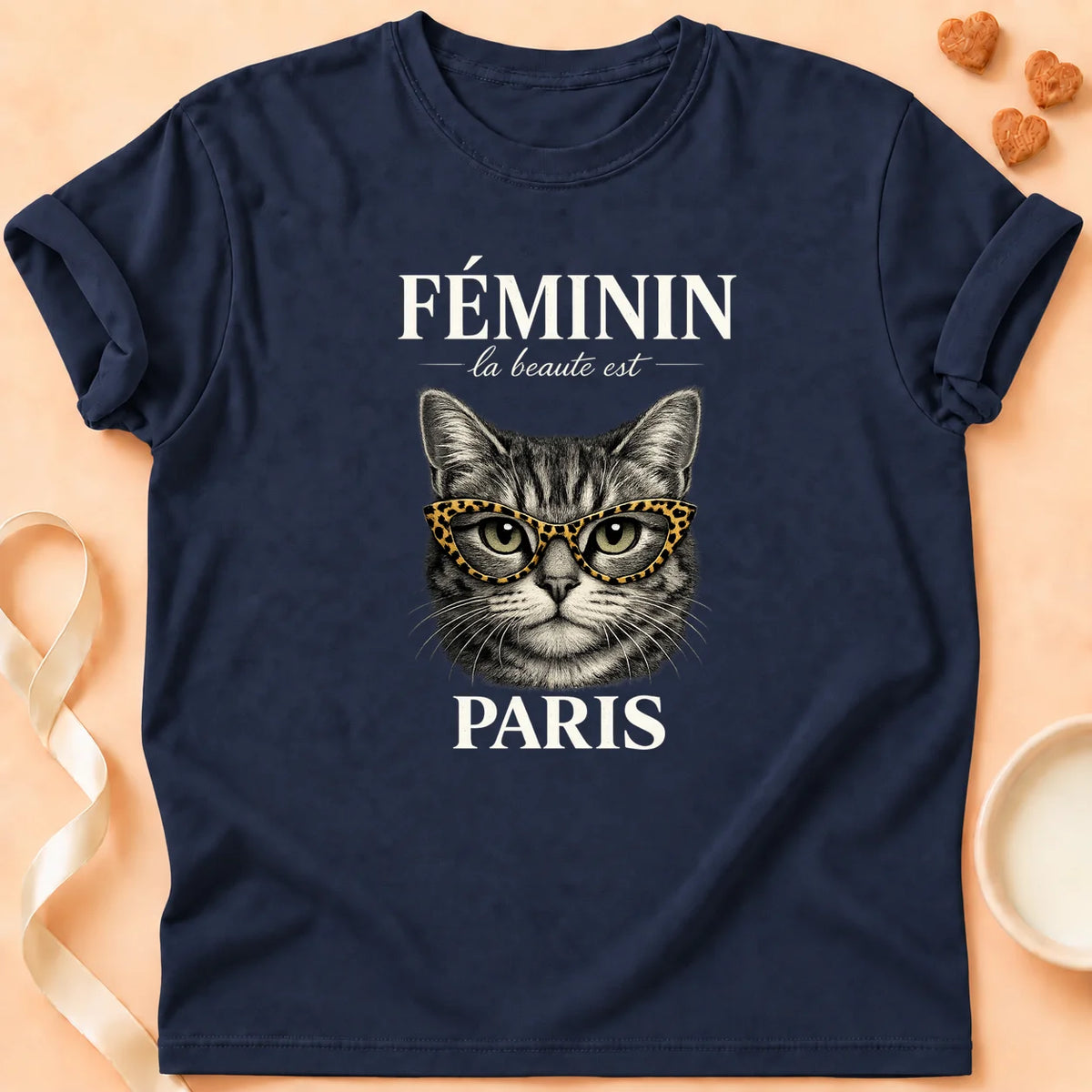 T-shirt chat Patoume – T-Shirt Paris – Bleu marine