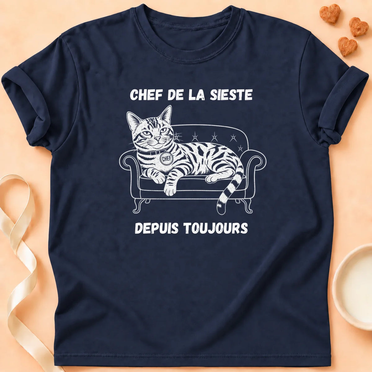 T-shirt chat Patoume – T-Shirt Sieste – Bleu marine