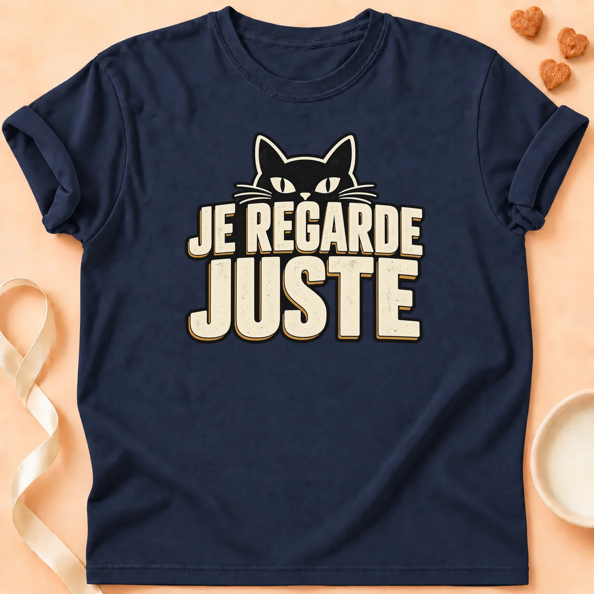 T-shirt chat Patoume – T-shirt Observer – Bleu marine