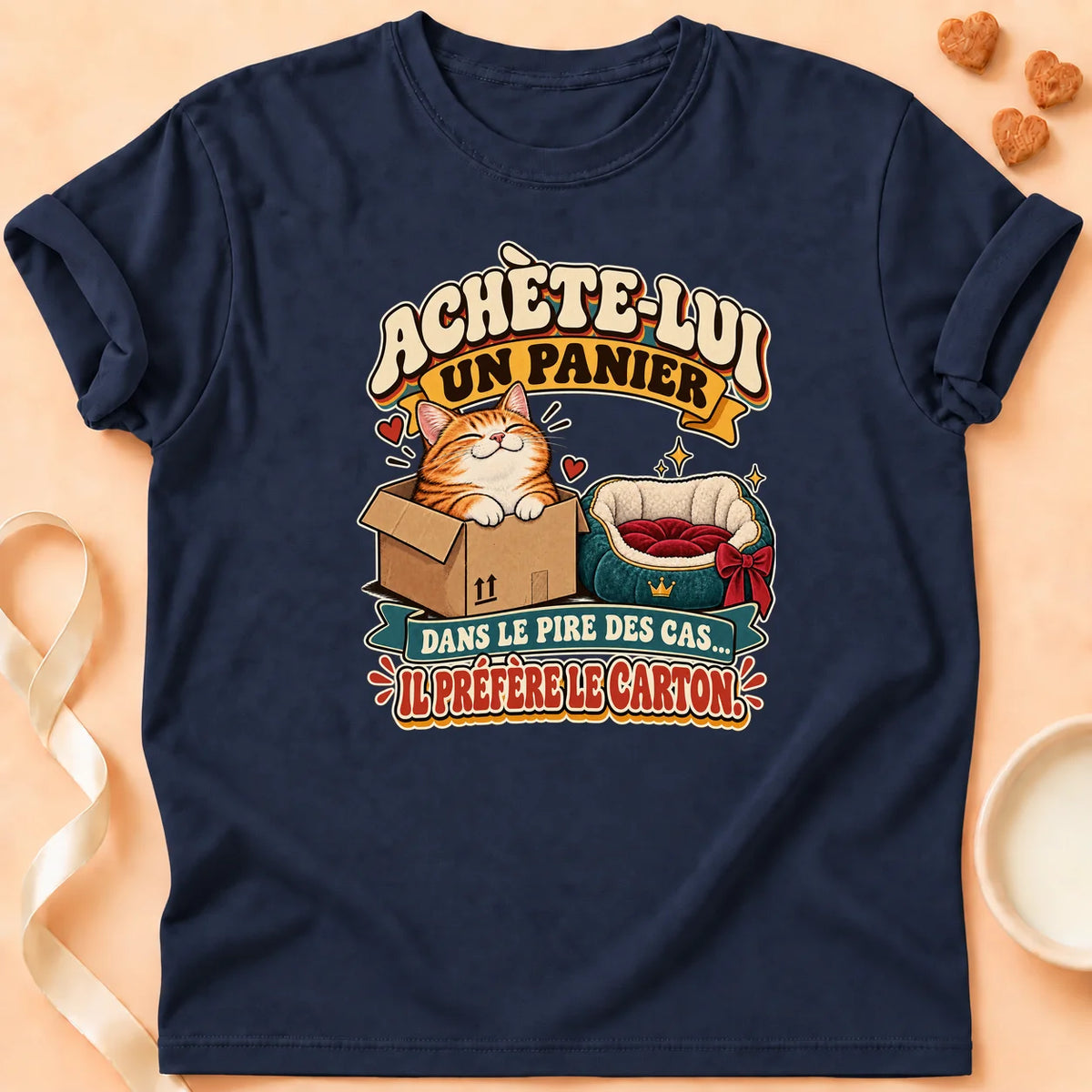 T-shirt chat Patoume – T-shirt Panier – Bleu marine