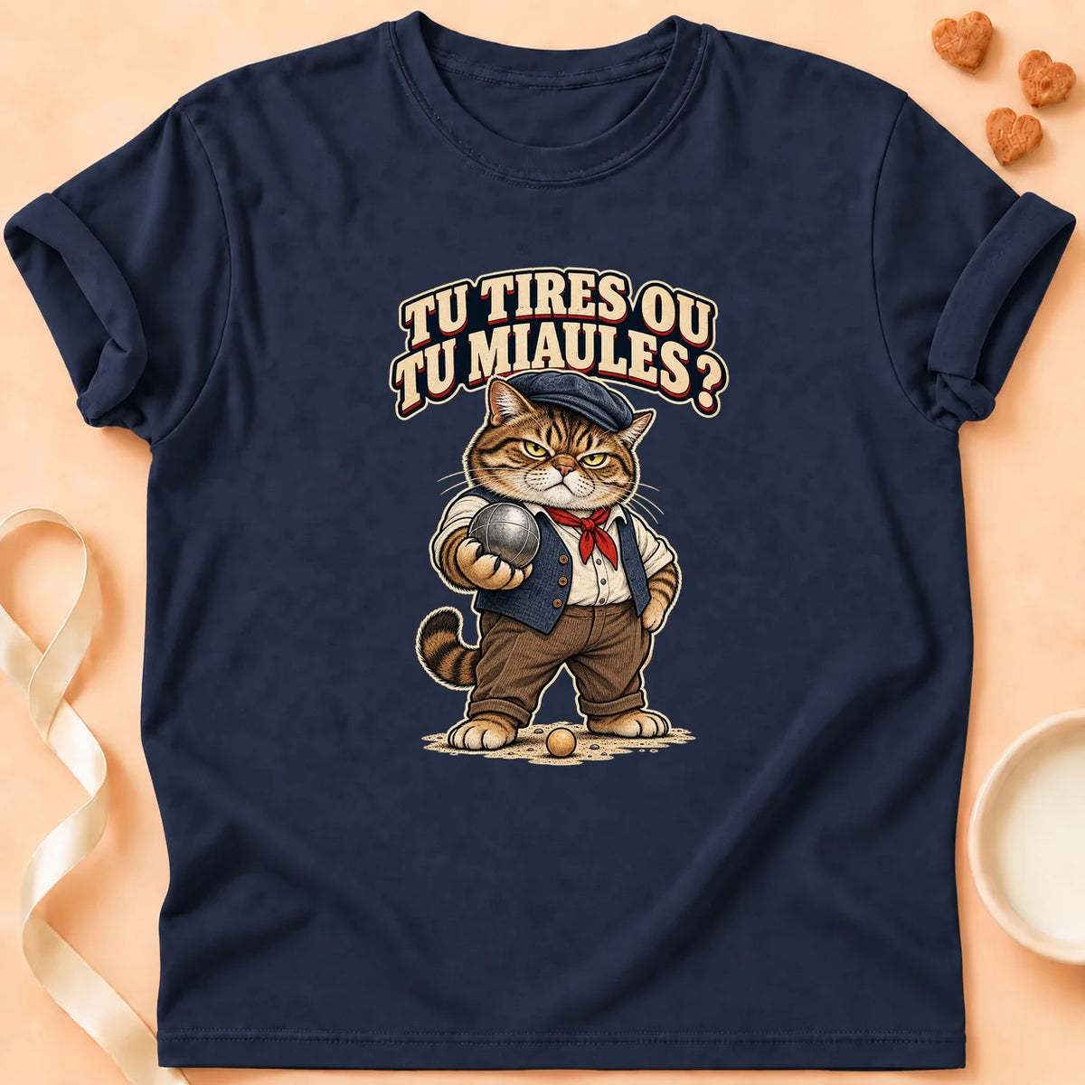 T-shirt chat Patoume – T-shirt Tu tires ou tu miaules – Bleu marine