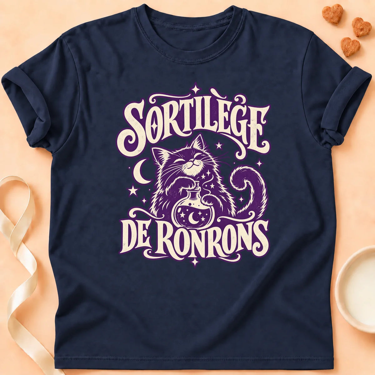 T-shirt chat Patoume – T-shirt Sortilège de ronrons – Bleu marine