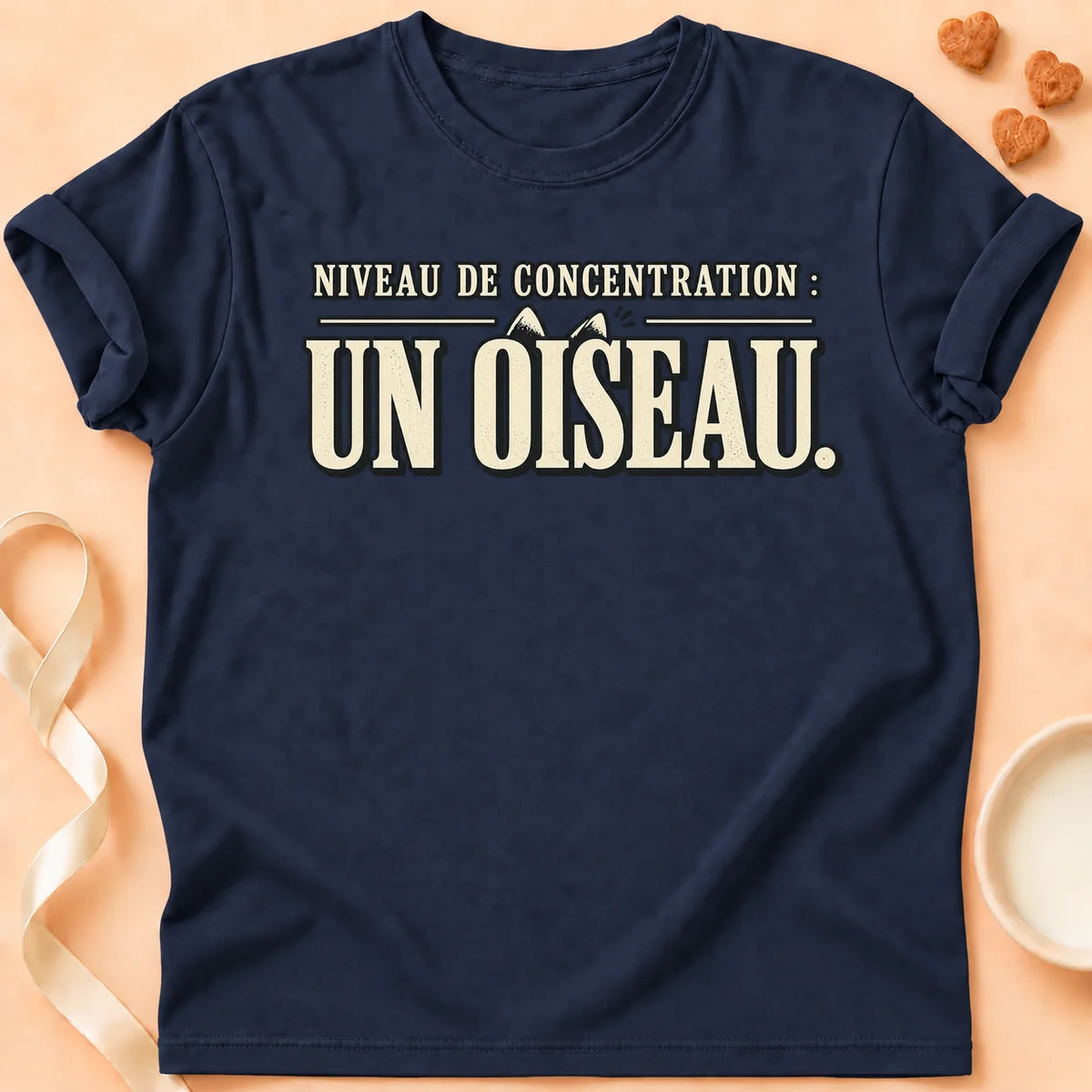 T-shirt chat Patoume – T-shirt Niveau de concentration – Bleu marine