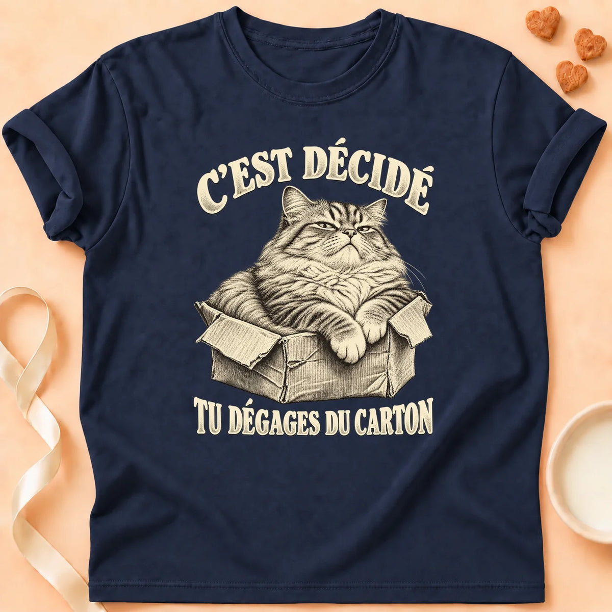 T-shirt chat Patoume – T-shirt Chat carton – Bleu marine