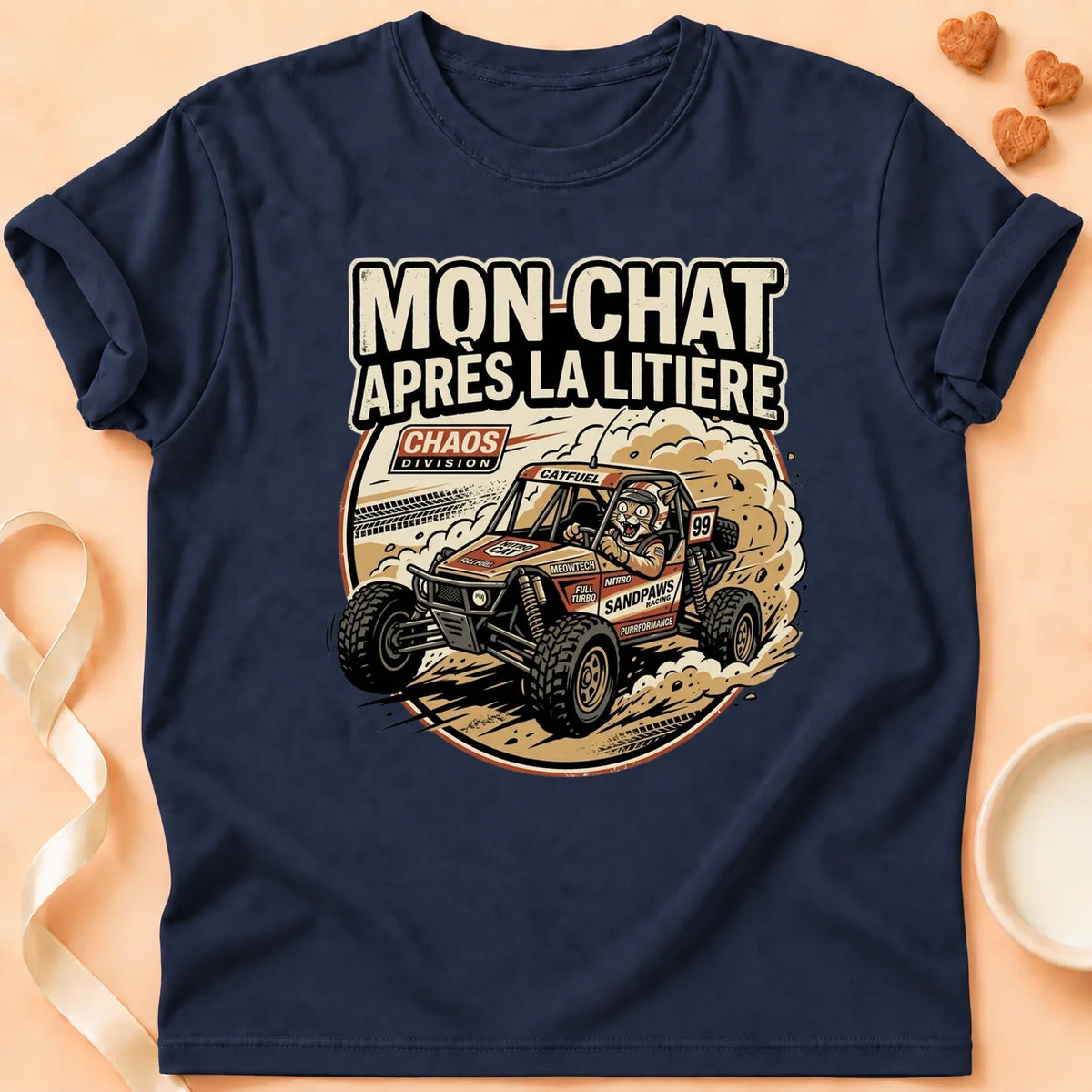 T-shirt chat Patoume – T-Shirt Racing – Bleu marine