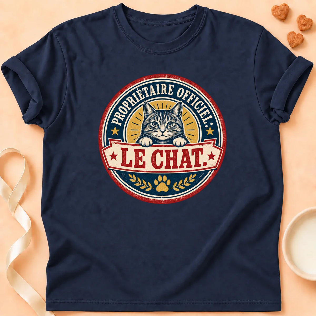 T-shirt chat Patoume – T-shirt Mon vrai propriétaire – Bleu marine