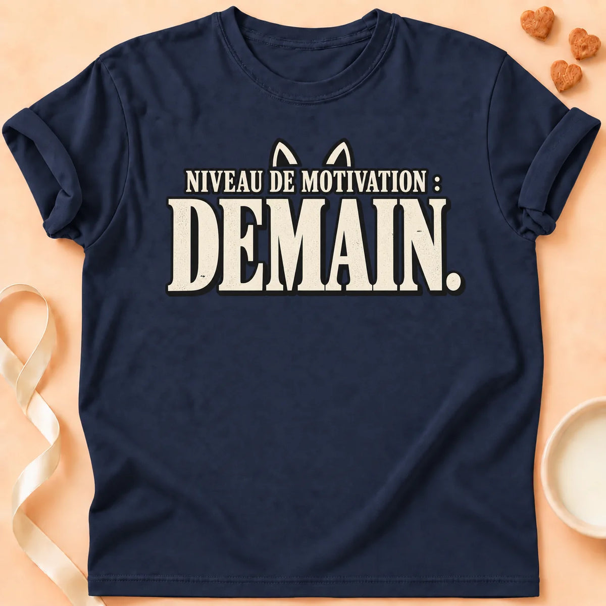 T-shirt chat Patoume – T-shirt Niveau de motivation – Bleu marine