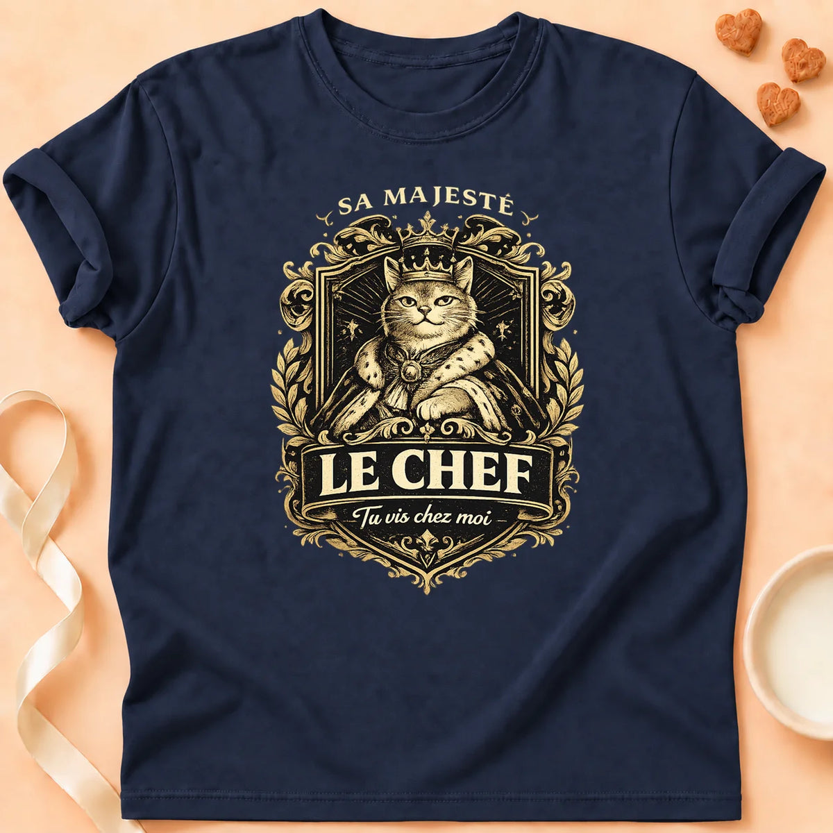 T-shirt chat Patoume – T-Shirt Sa Majesté – Bleu marine