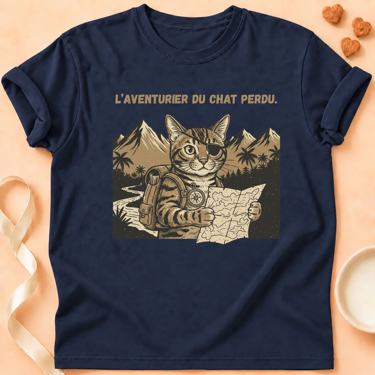 T-shirt chat Patoume – T-Shirt Aventurier – Bleu marine