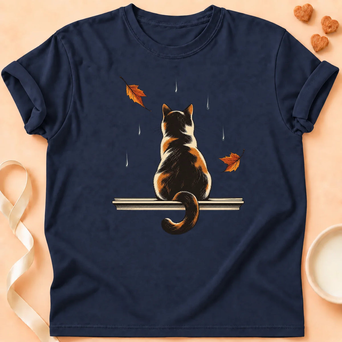 T-shirt chat Patoume – T-shirt Fenêtre pluie – Bleu marine