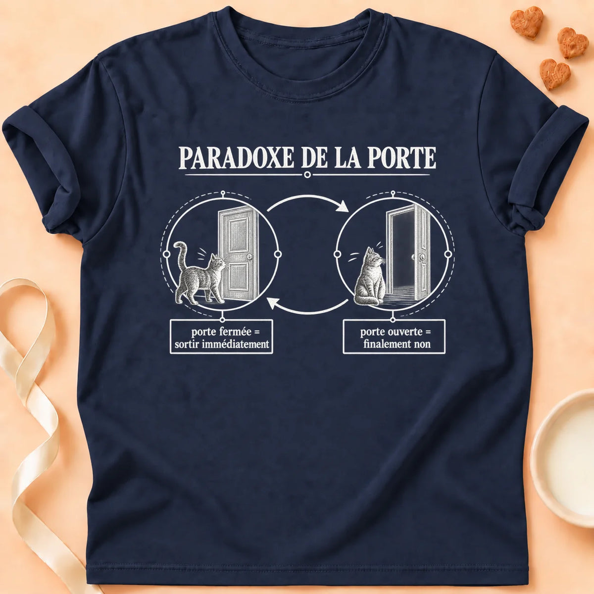 T-shirt chat Patoume – T-shirt Paradoxe porte – Bleu marine