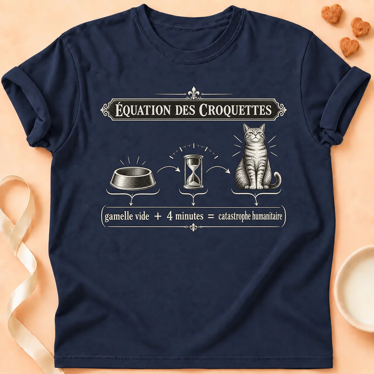 T-shirt chat Patoume – T-shirt Équation des croquettes – Bleu marine