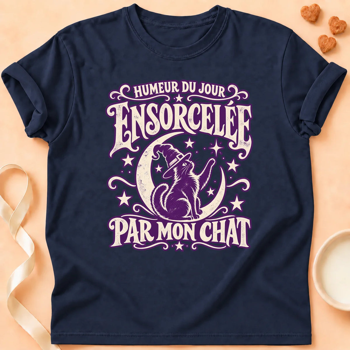 T-shirt chat Patoume – T-shirt Ensorcelée – Bleu marine