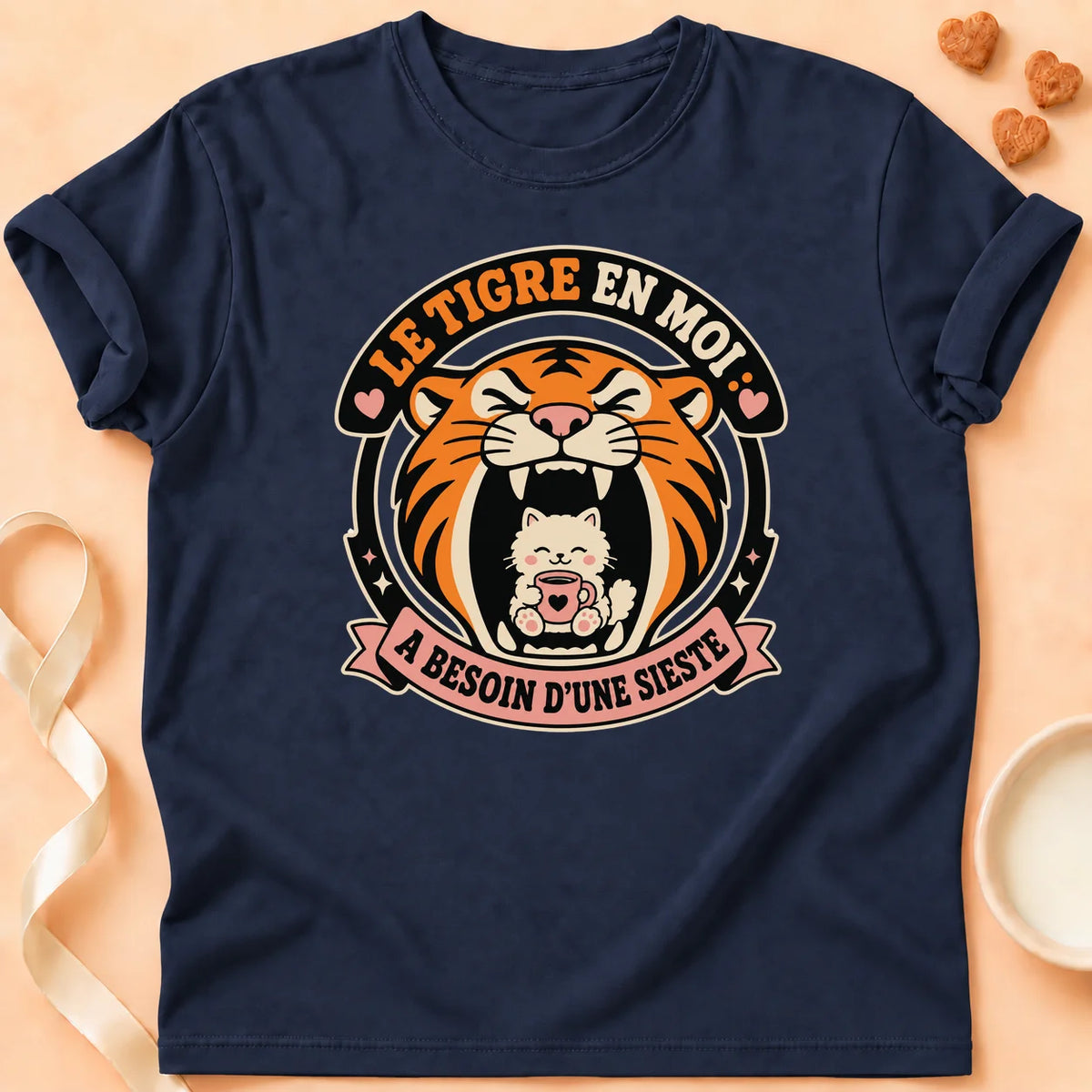 T-shirt chat Patoume – T-Shirt Sieste – Bleu marine