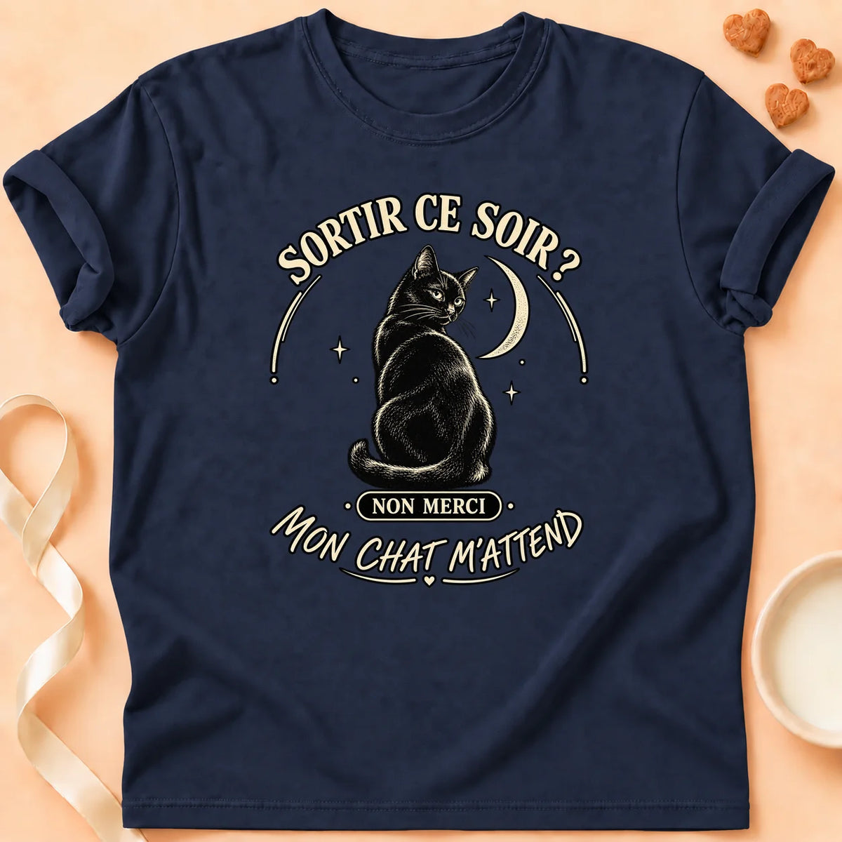 T-shirt chat Patoume – T-shirt Sortir ce soir – Bleu marine