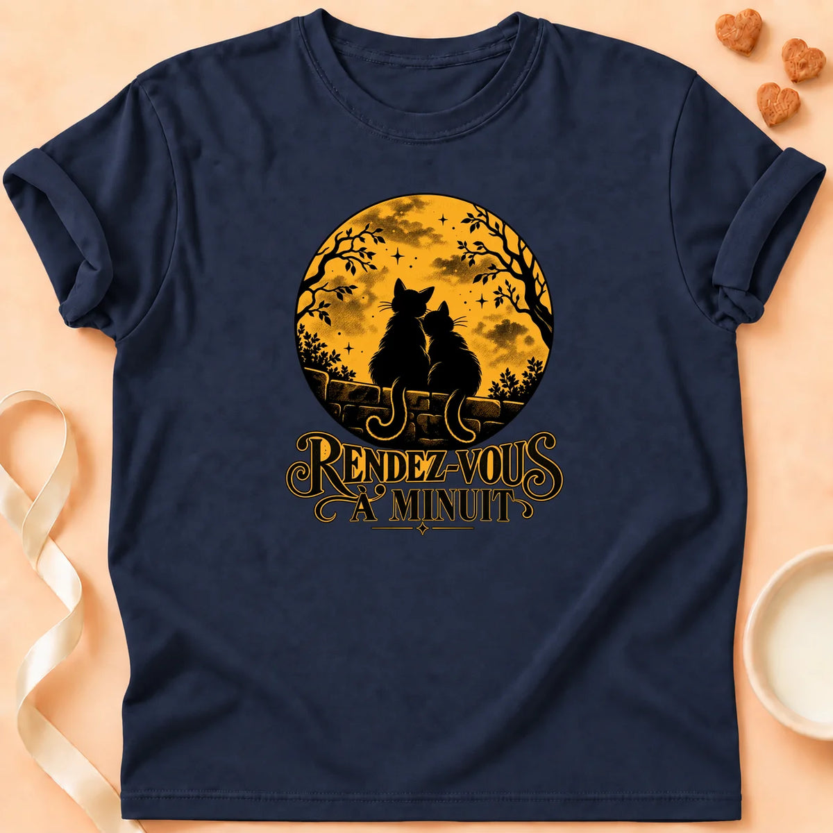 T-shirt chat Patoume – T-shirt Rdv à minuit – Bleu marine