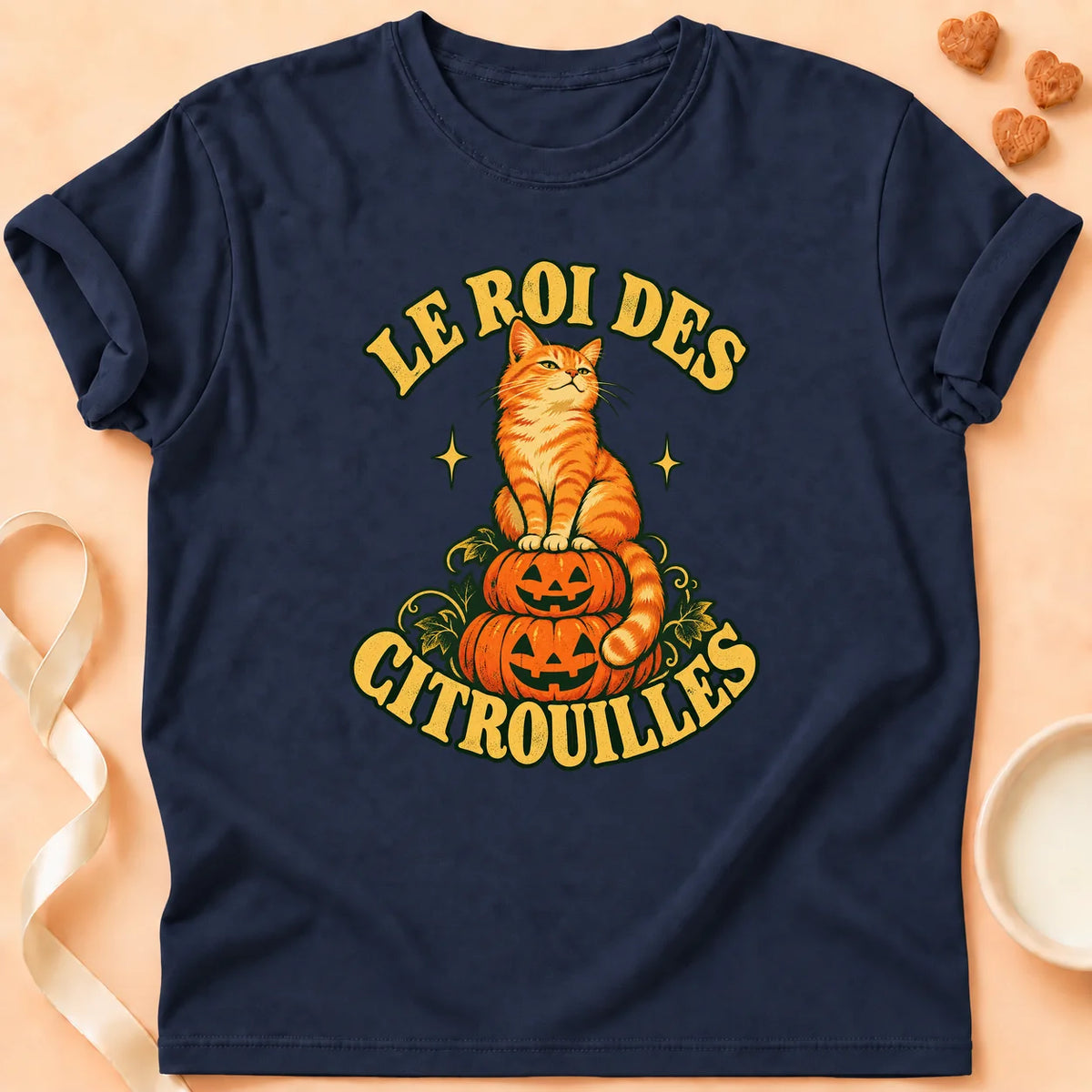 T-shirt chat Patoume – T-shirt Le roi des citrouilles – Bleu marine