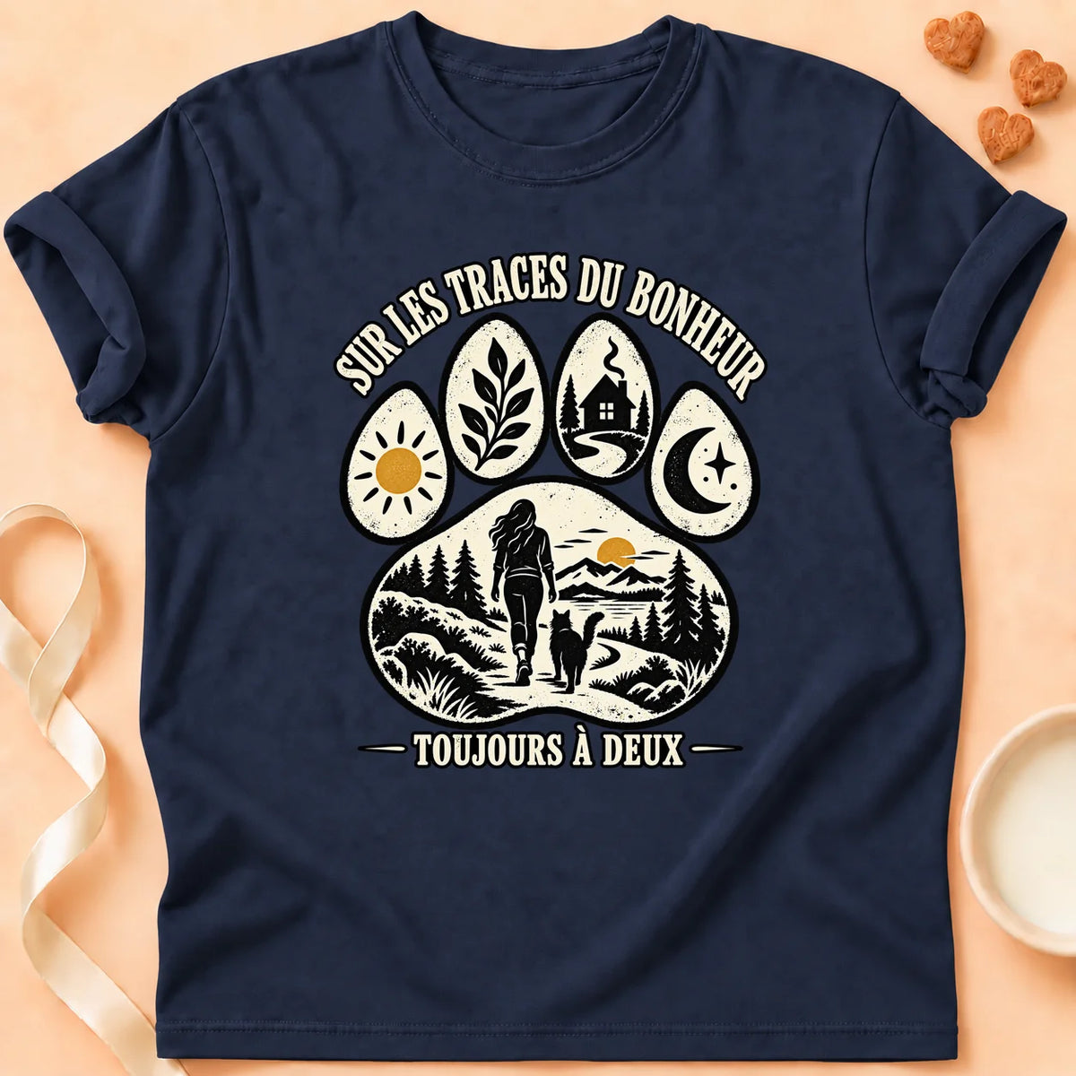 T-shirt chat Patoume – T-shirt Toujours à deux – Bleu marine