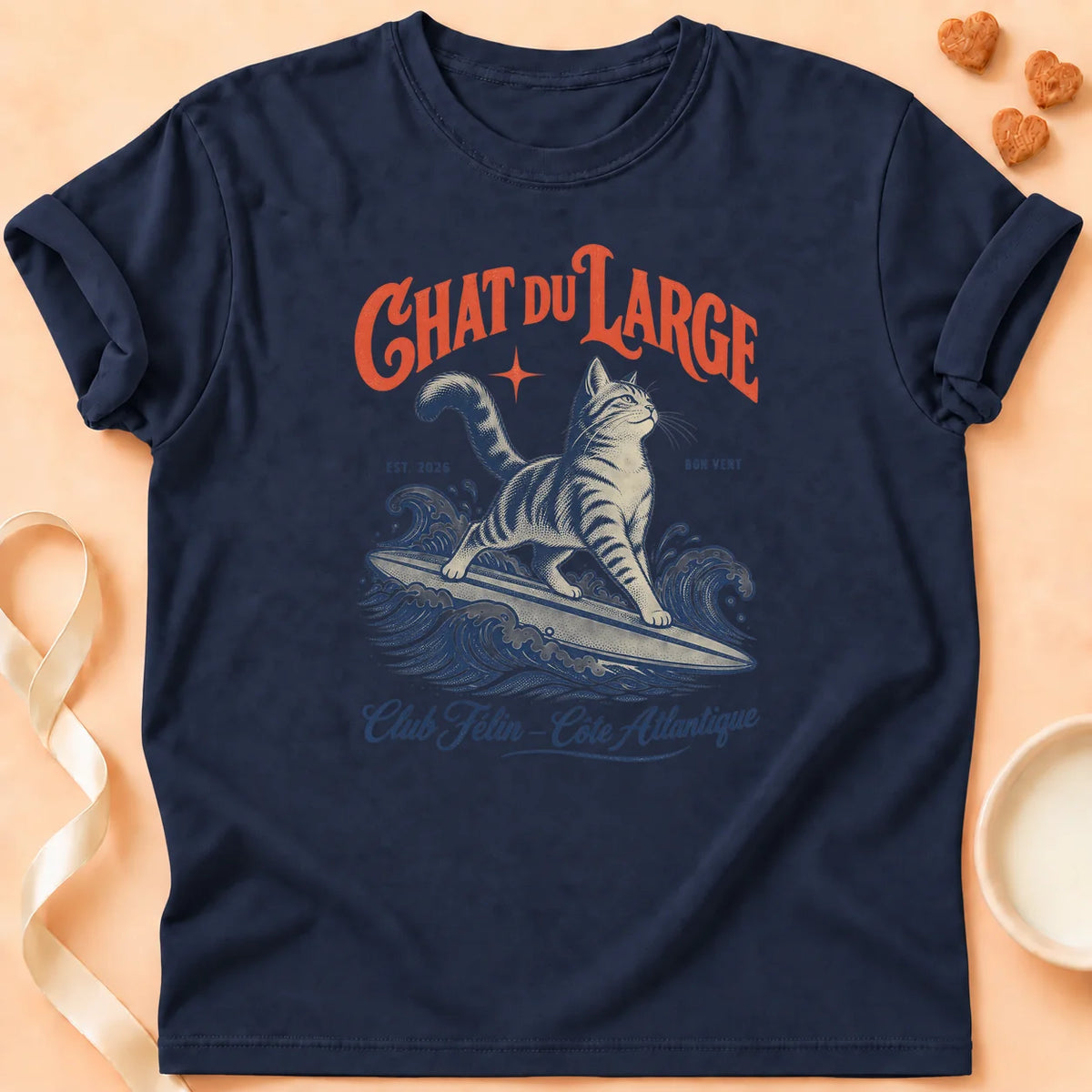T-shirt chat Patoume – T-shirt Chat du large – Bleu marine