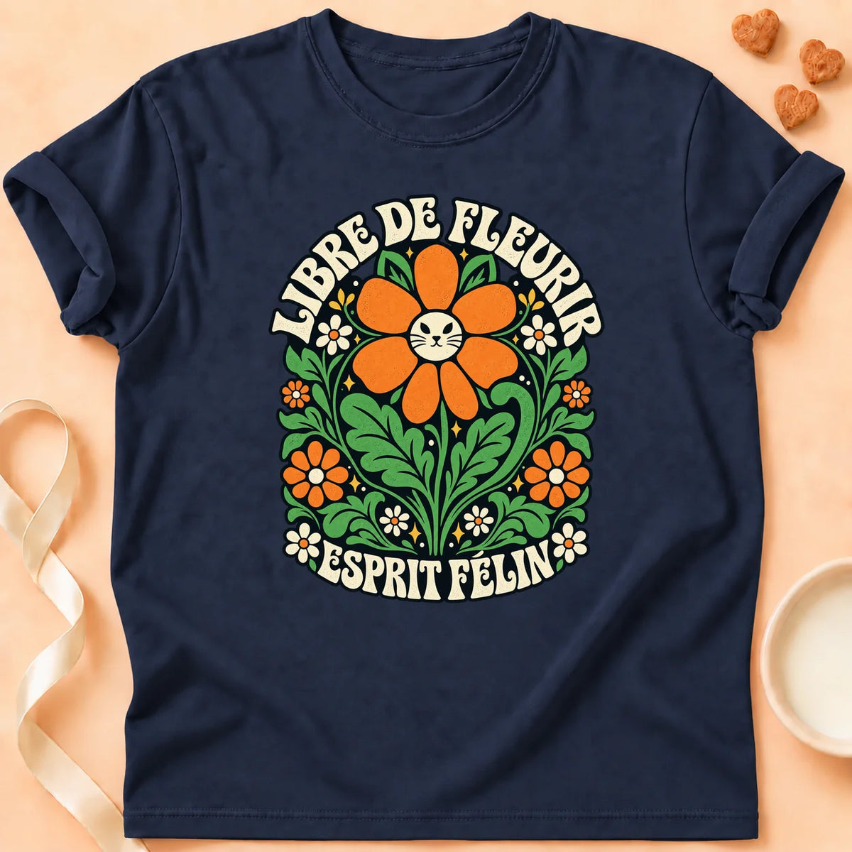 T-shirt chat Patoume – T-shirt Libre de fleurir – Bleu marine
