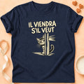 T-shirt chat Patoume – T-shirt Il viendra s’il veut – Bleu marine
