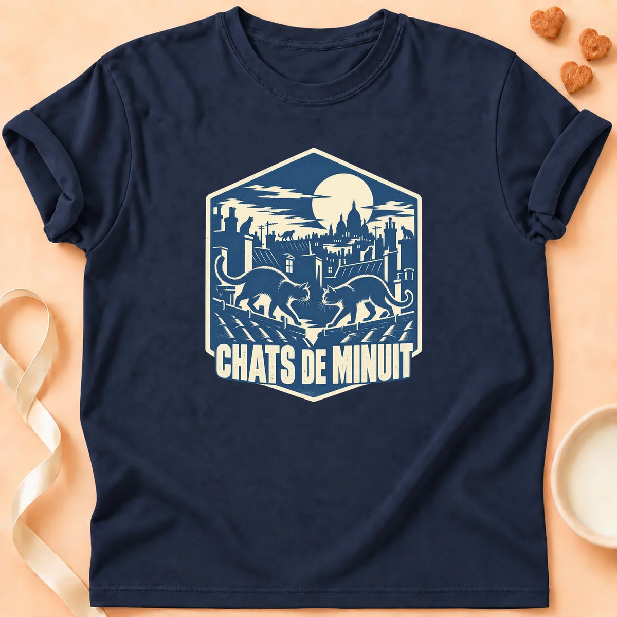 T-shirt chat Patoume – T-shirt Chat de minuit – Bleu marine