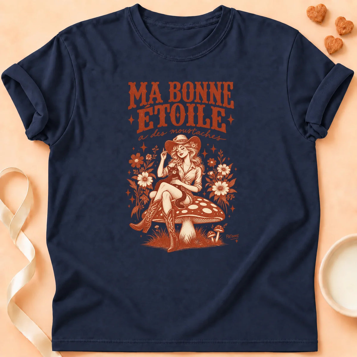 T-shirt chat Patoume – T-shirt Ma bonne étoile – Bleu marine
