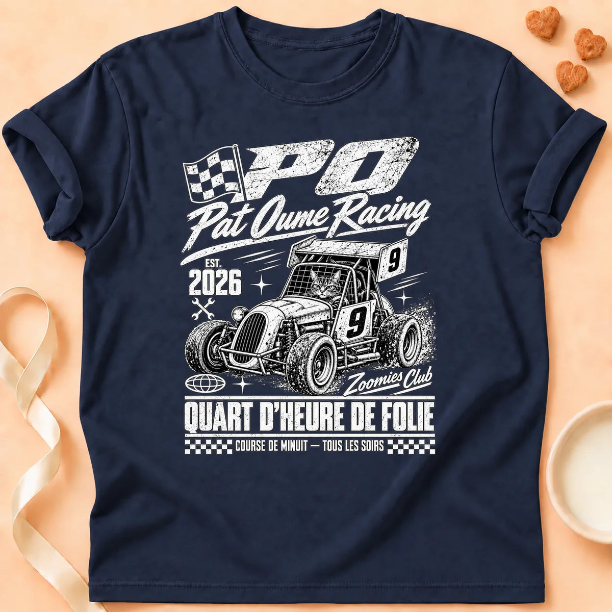 T-shirt chat Patoume – T-shirt Patoume racing – Bleu marine
