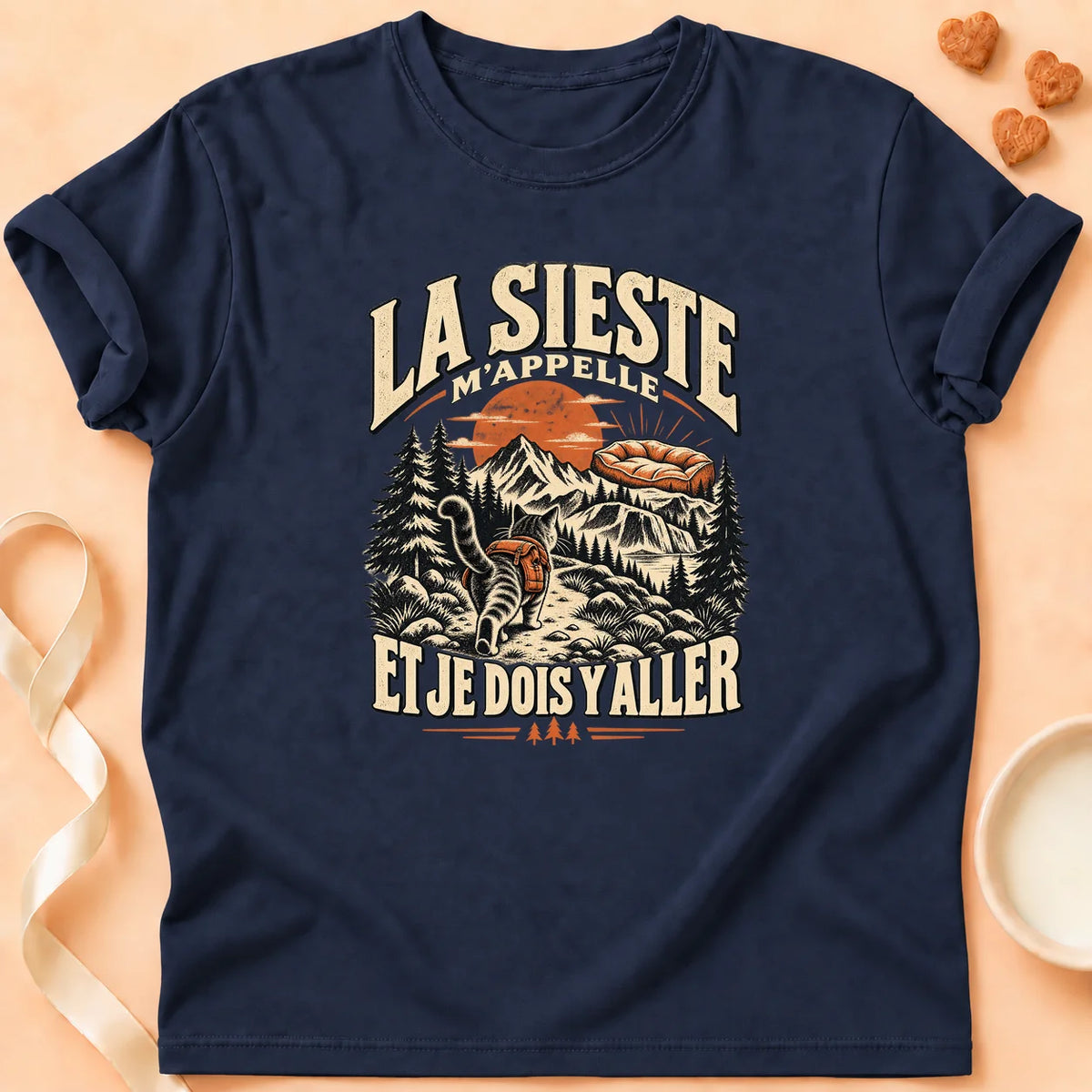 T-shirt chat Patoume – T-shirt Sieste d'abord – Bleu marine