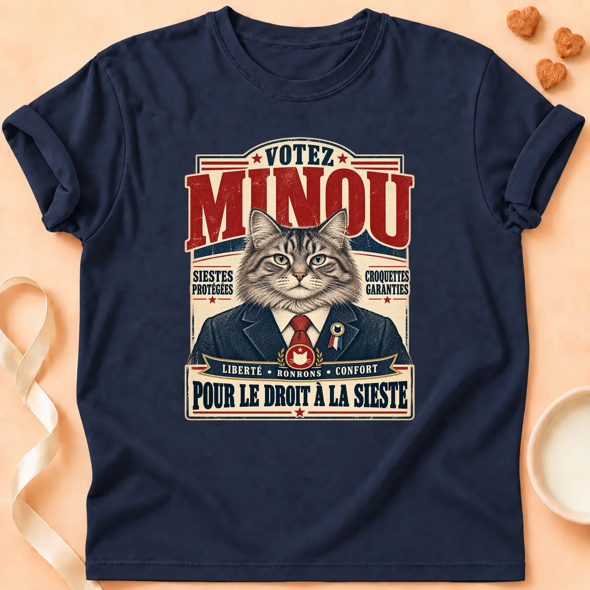 T-shirt chat Patoume – T-shirt Votez minou – Bleu marine