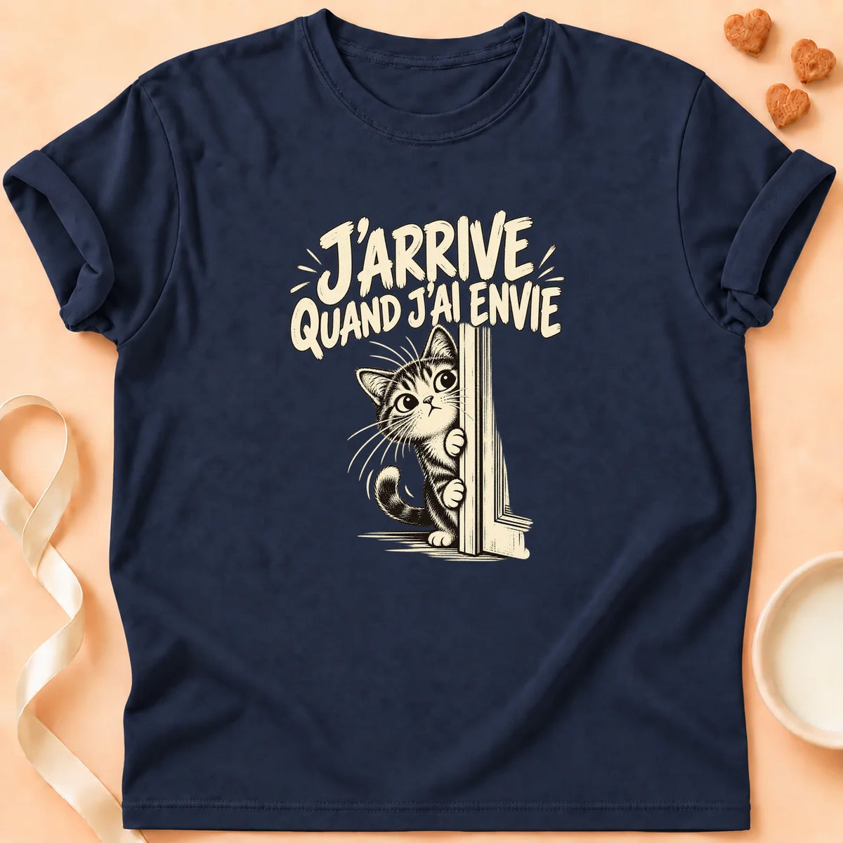 T-shirt chat Patoume – T-shirt J’arrive si j’ai envie – Bleu marine