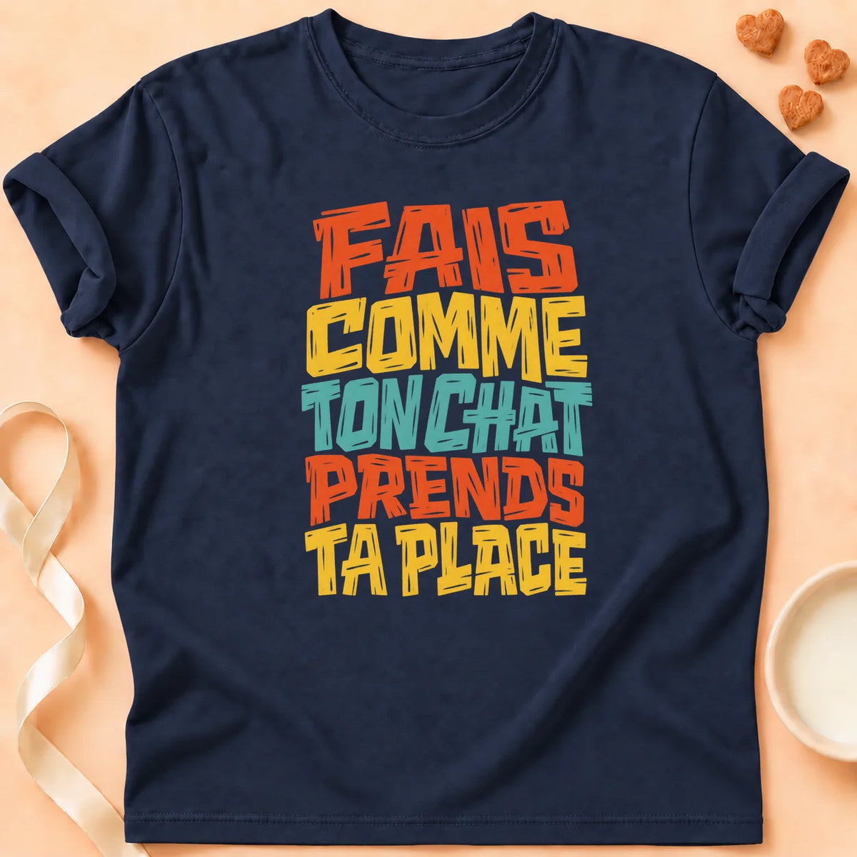 T-shirt chat Patoume – T-shirt Prends ta place – Bleu marine