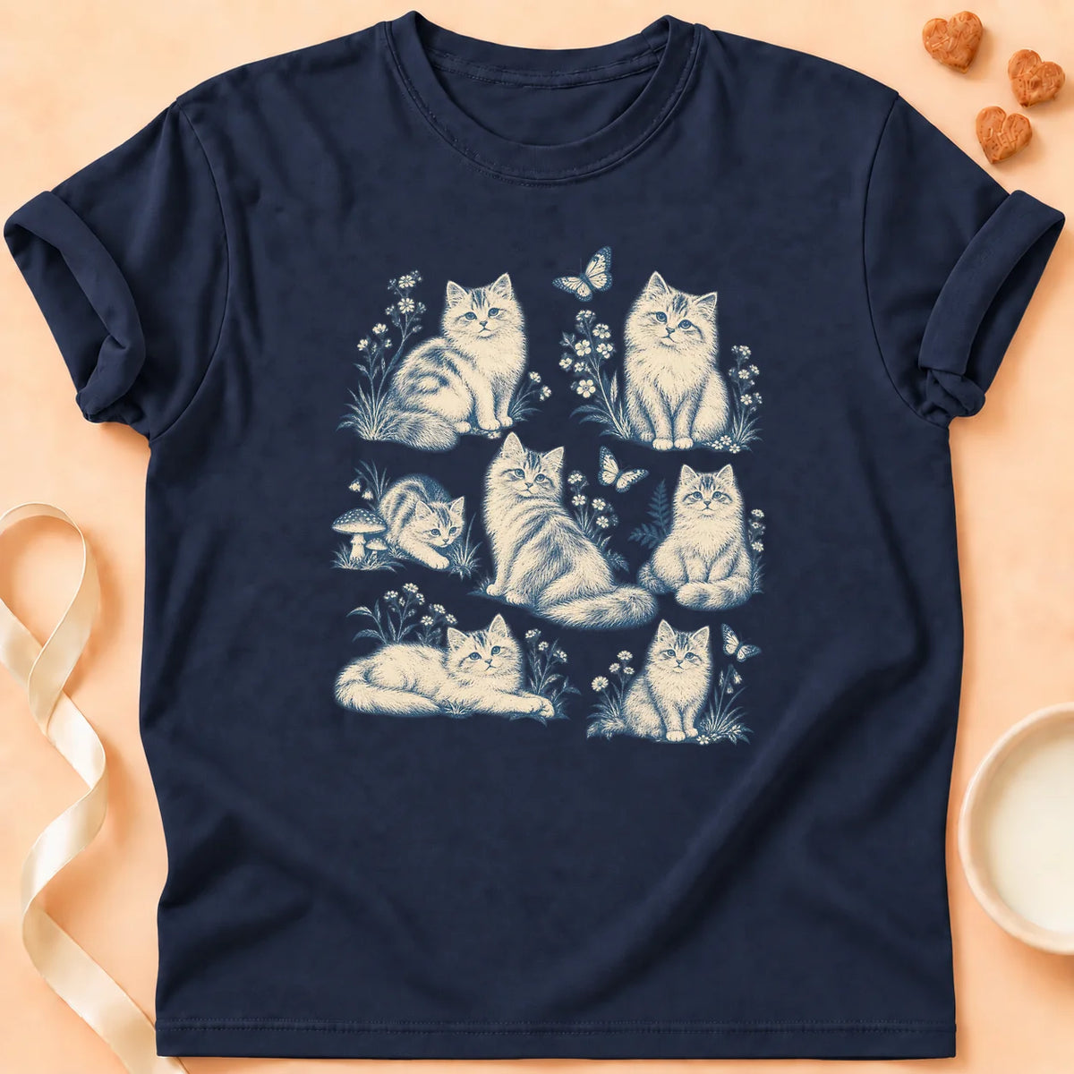 T-shirt chat Patoume – T-shirt Jardin des chats – Bleu marine