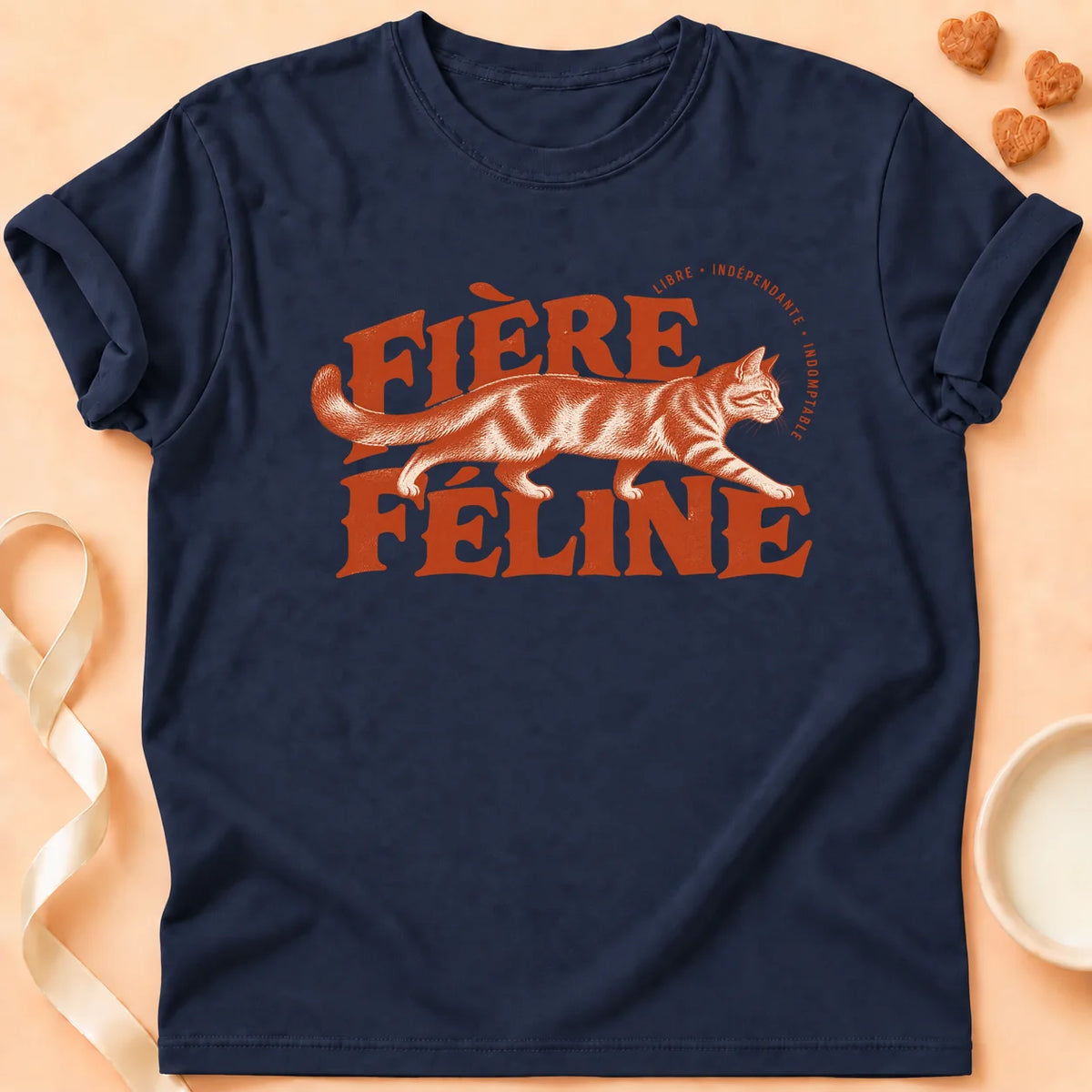 T-shirt chat Patoume – T-shirt Fière féline – Bleu marine