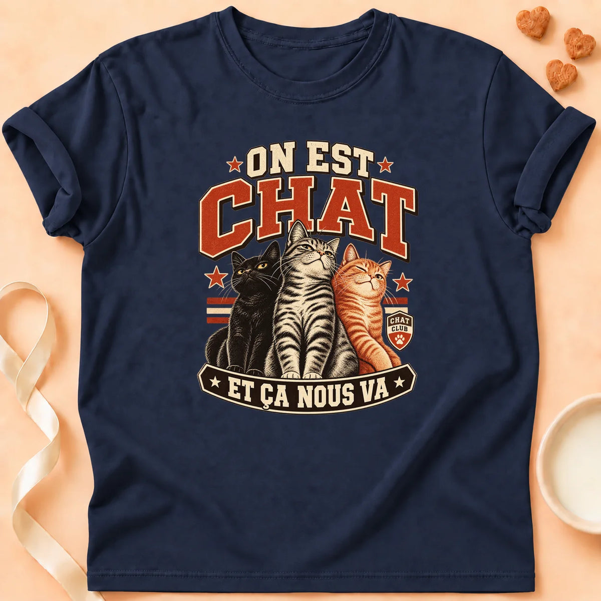 T-shirt chat Patoume – T-shirt On est chat – Bleu marine