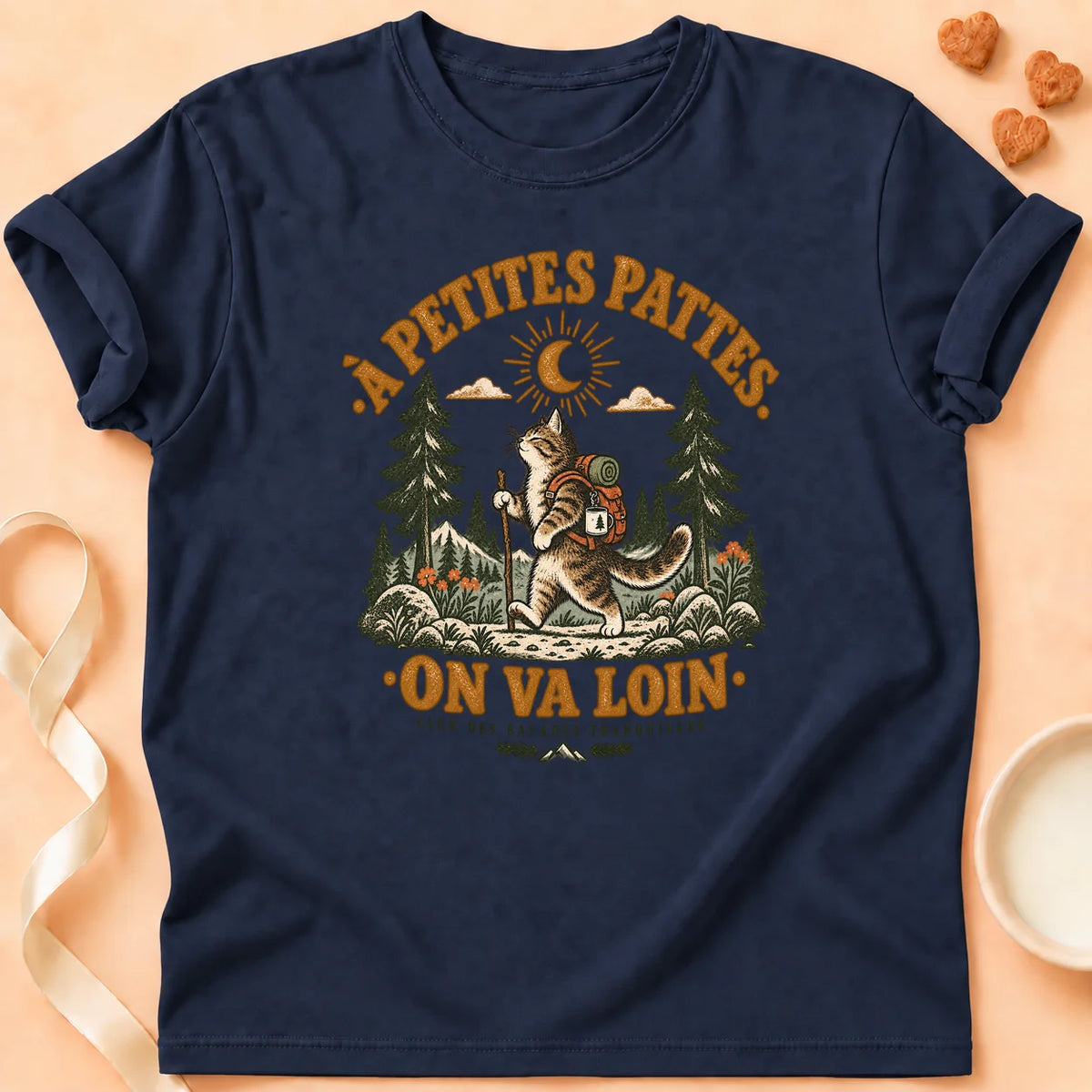 T-shirt chat Patoume – T-shirt On va loin – Bleu marine