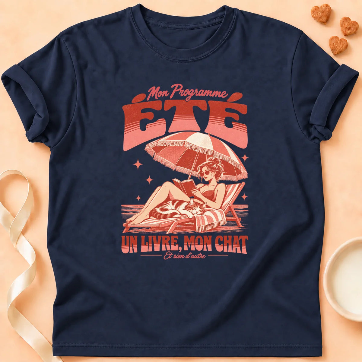 T-shirt chat Patoume – T-shirt Un livre mon chat – Bleu marine