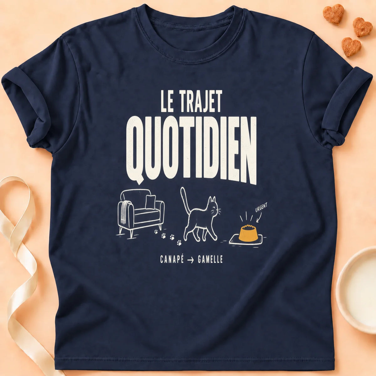 T-shirt chat Patoume – T-shirt Le trajet quotidien – Bleu marine
