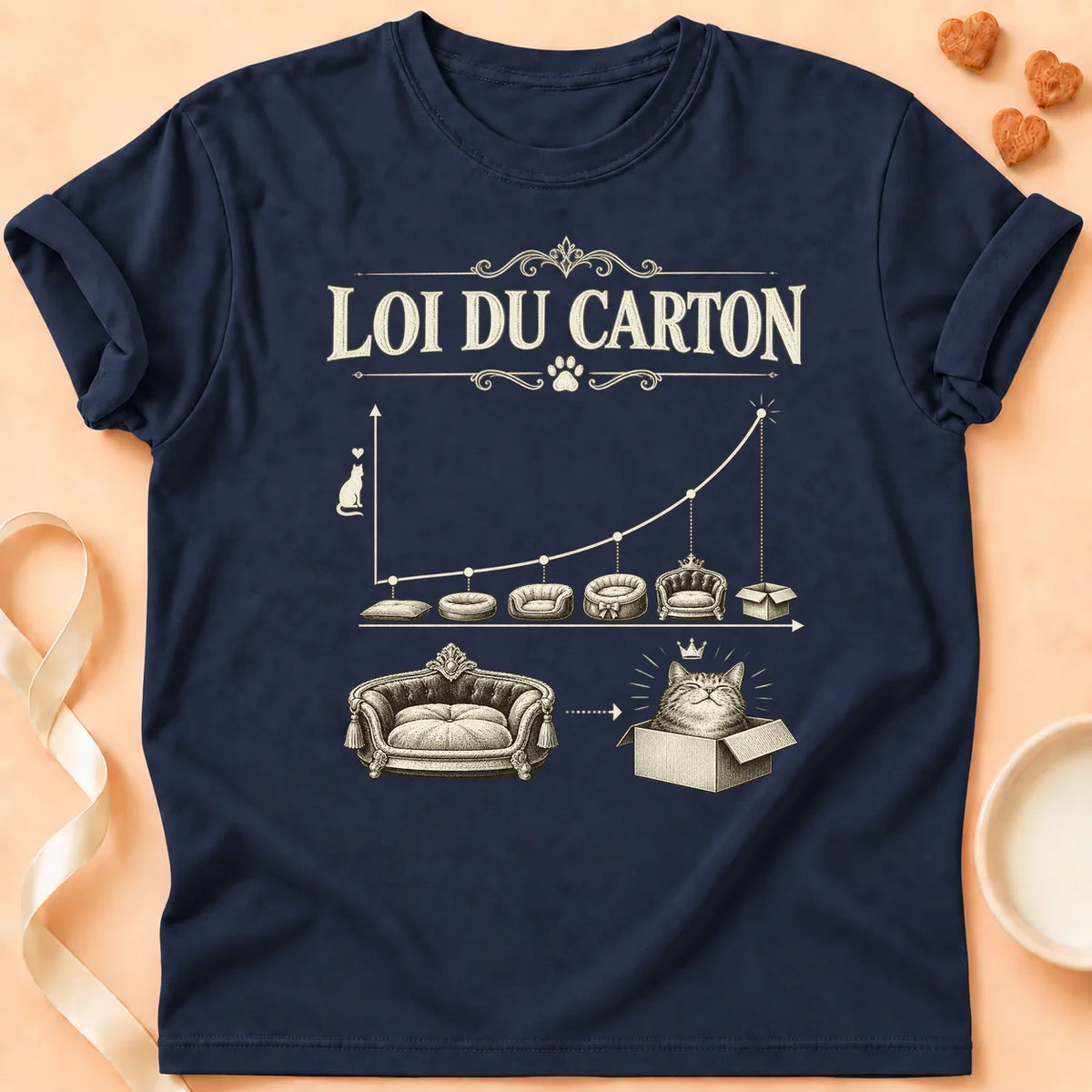T-shirt chat Patoume – T-shirt Loi du Carton – Bleu marine