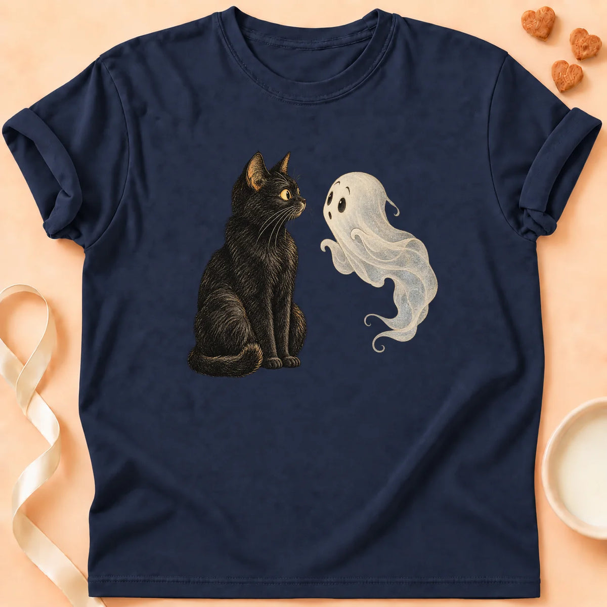 T-shirt chat Patoume – T-shirt Fantôme sous surveillance – Bleu marine