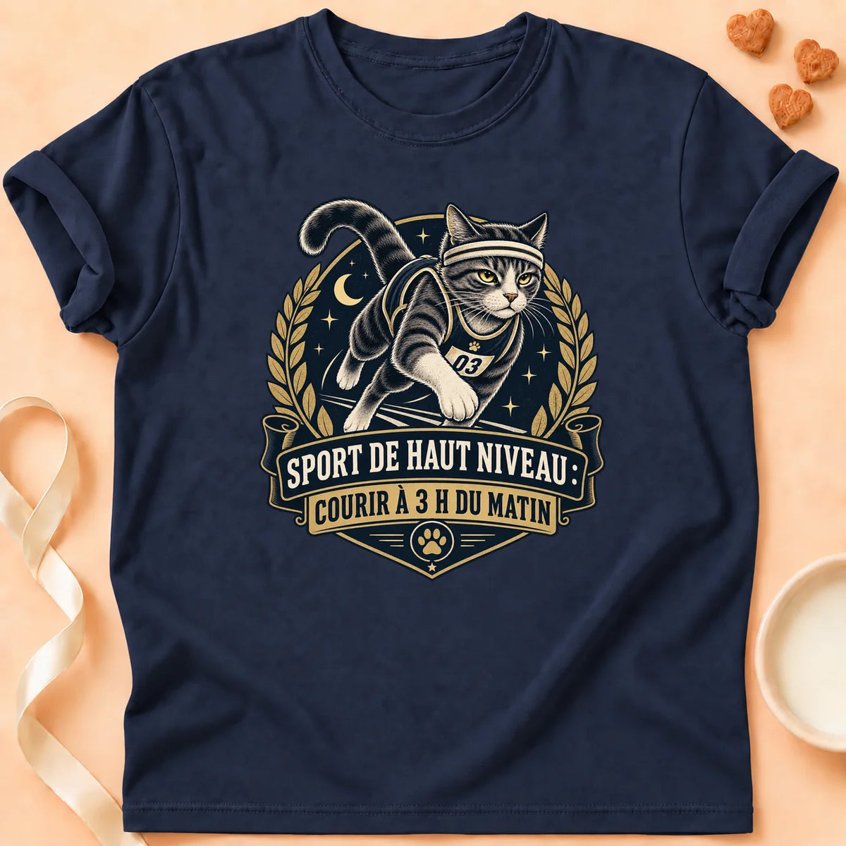 T-shirt chat Patoume – T-shirt Courir à 3h – Bleu marine
