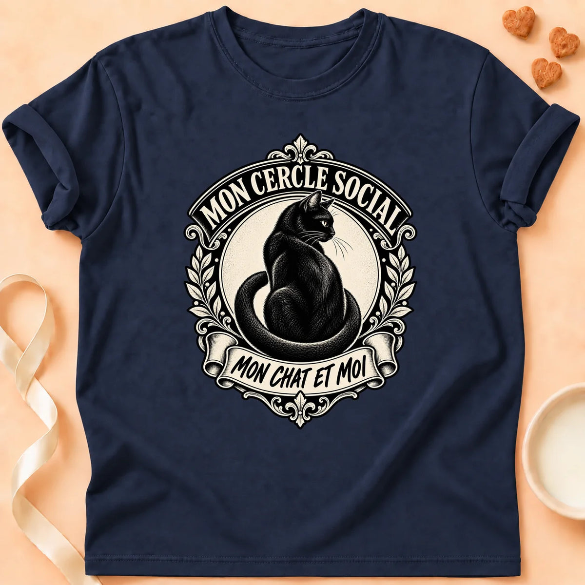 T-shirt chat Patoume – T-shirt Cercle social – Bleu marine
