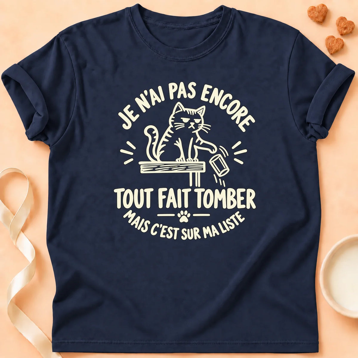 T-shirt chat Patoume – T-shirt Tout faire tomber – Bleu marine