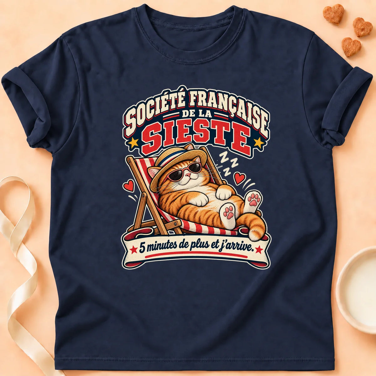 T-shirt chat Patoume – T-shirt Société francaise de la sieste – Bleu marine