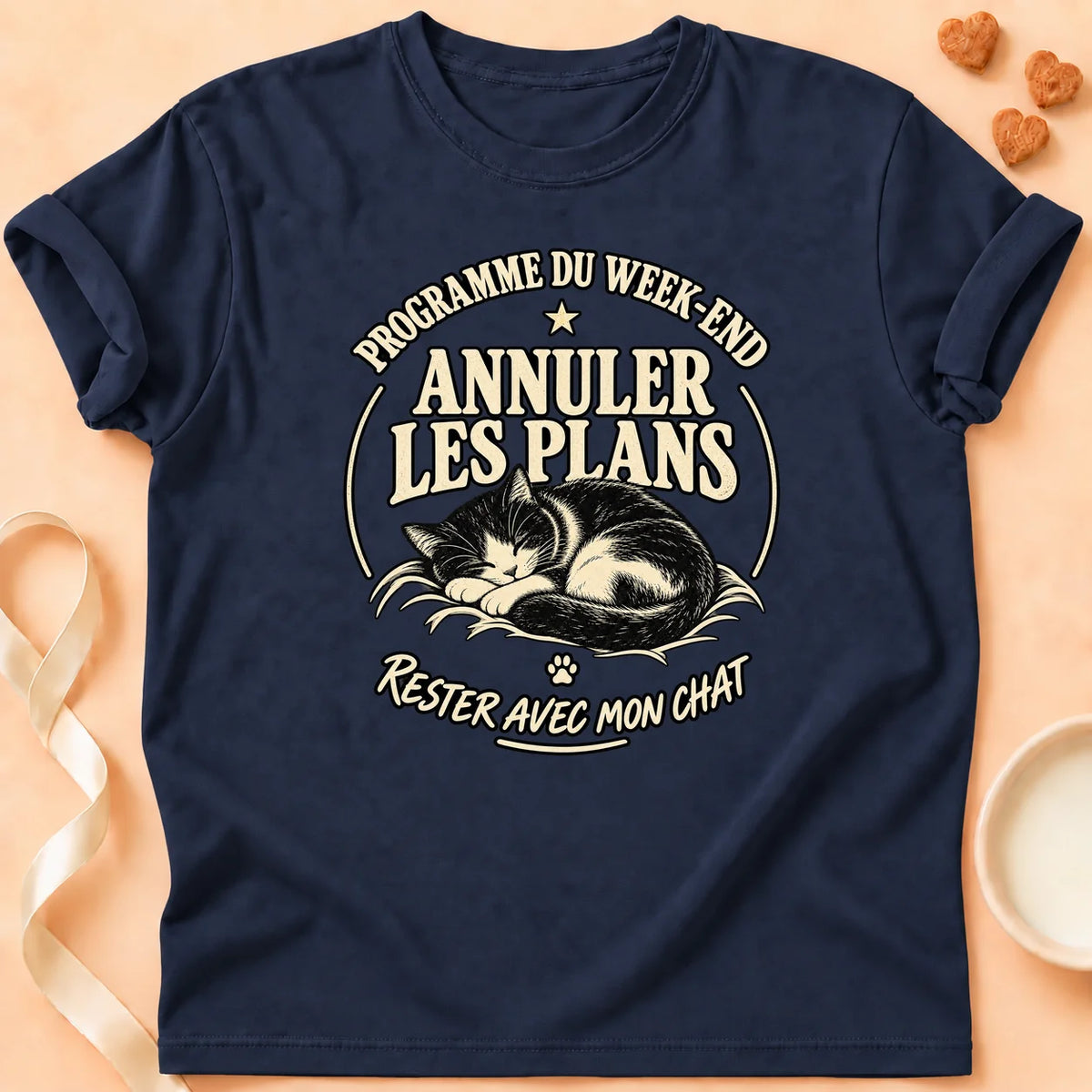 T-shirt chat Patoume – T-shirt Week end – Bleu marine