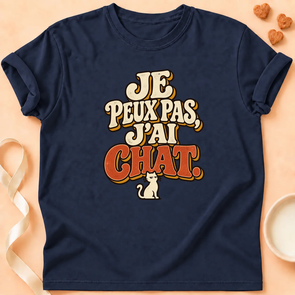T-shirt chat Patoume – T-shirt Je peux pas j'ai chat – Bleu marine