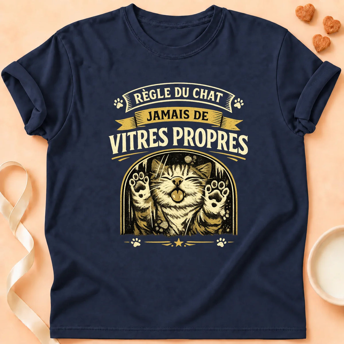T-shirt chat Patoume – T-Shirt Règle – Bleu marine
