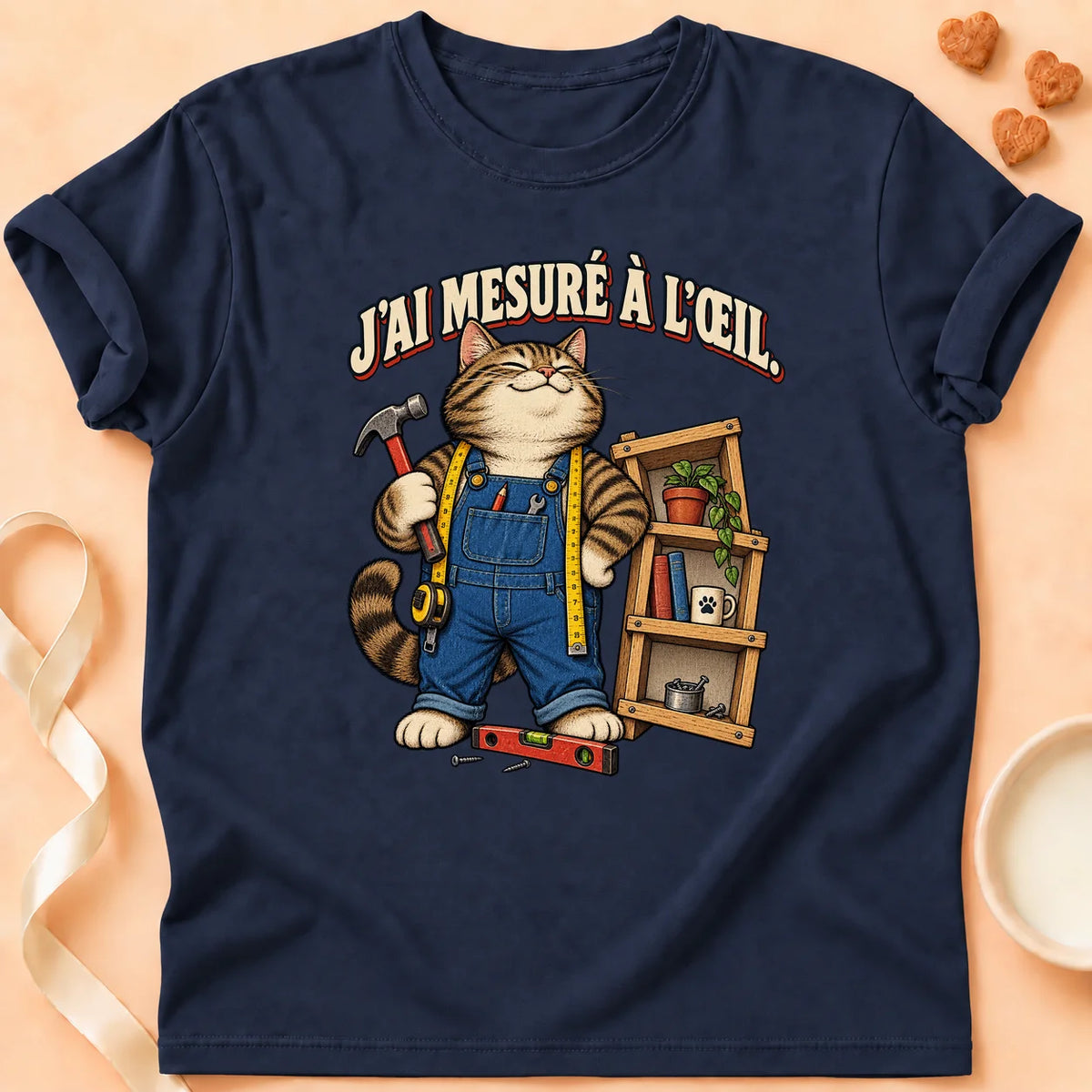 T-shirt chat Patoume – T-shirt Mesure à l'oeil – Bleu marine